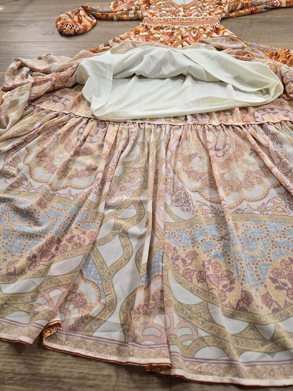 Bohme Orange Paisley Smocked Maxi Dress Long Balloon Sleeve Boho Small - Picture 11 of 13